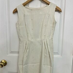Vintage Hand Sewn Cream Colored Floral Embroidered Dress